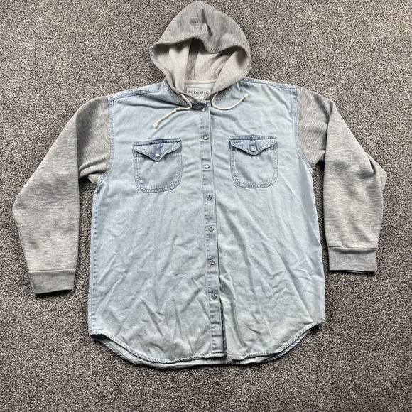 anchor blue Other - VINTAGE Anchor Blue Shirt Size Large Denim Shacket Hoodie‎ Pearl Snap Y2K Washed